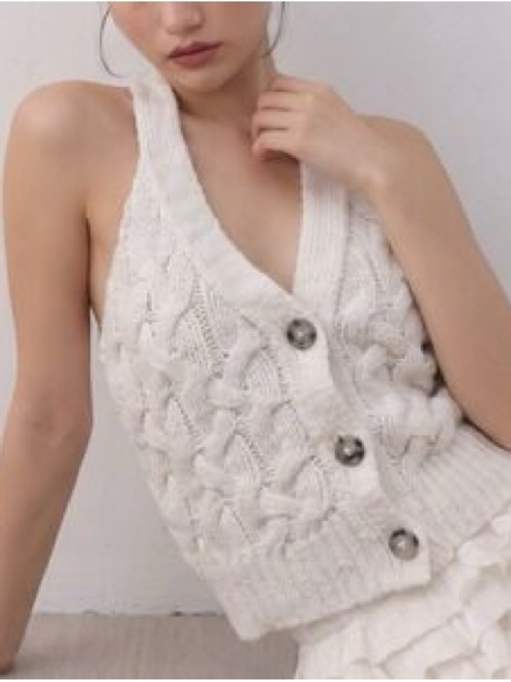 Anthropologie Pilcro Cable-Knit Button Front Sweater Vest in Cream Size XL